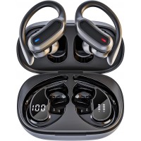 TRAUSI Wireless Earbuds Bluetooth Headphones, Bluetooth 5.3 Stereo Over Ear Buds,Noise Cancelling Mic, IPX7 Waterproof Headset for Workout/Running,Black